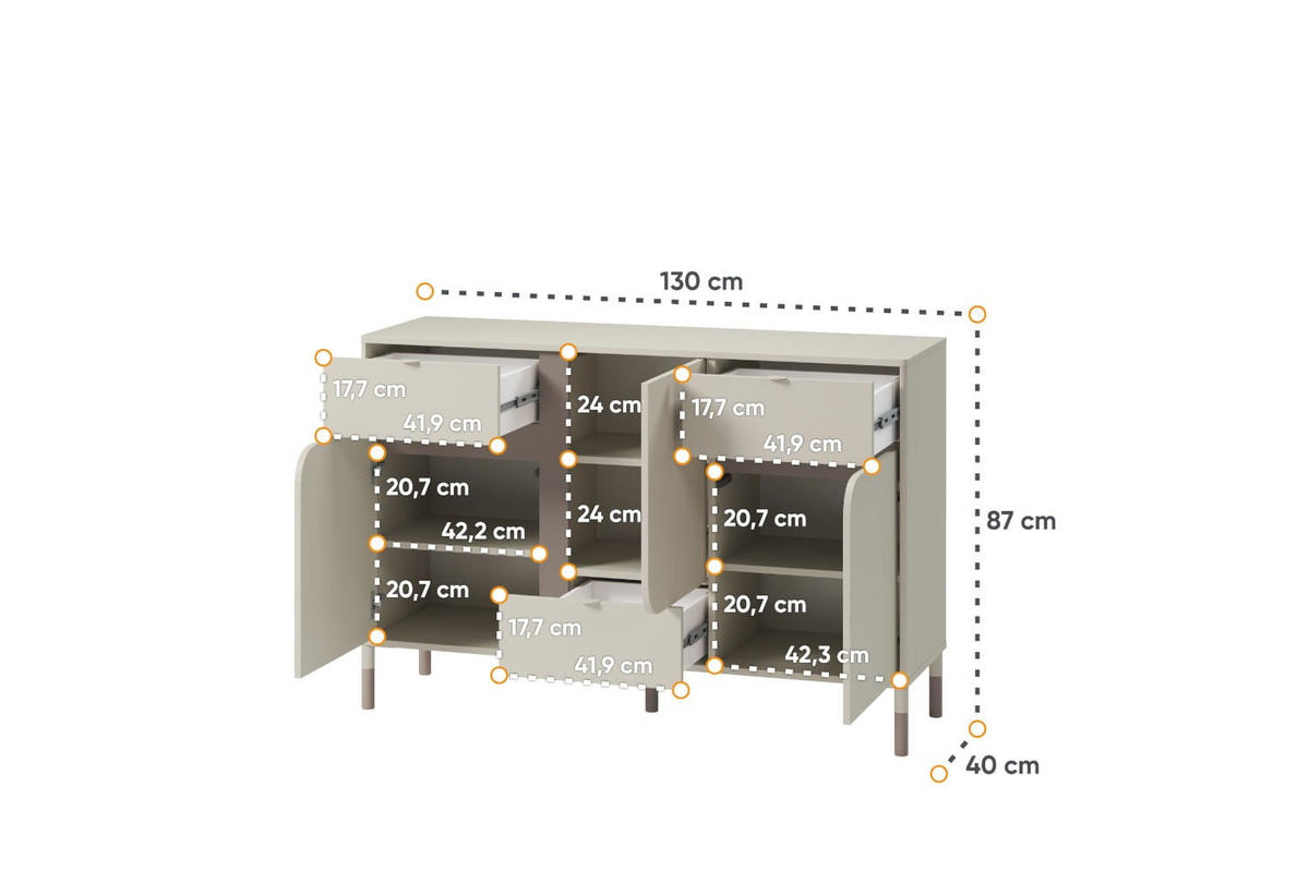 KINDERKOMMODE HARMONY 6 - Kaschmir, Holzwerkstoff (130/87/40cm) - Meblini