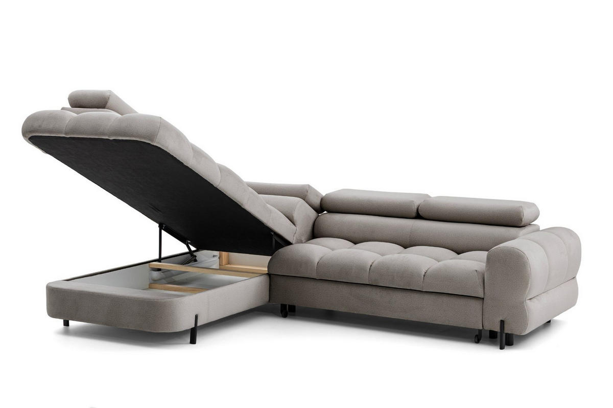 ECKSOFA BOWL L Links mit Schlaffunktion 125x195 Velours Beige - Beige/Schwarz, Holz/Textil (260/195cm) - Muffo