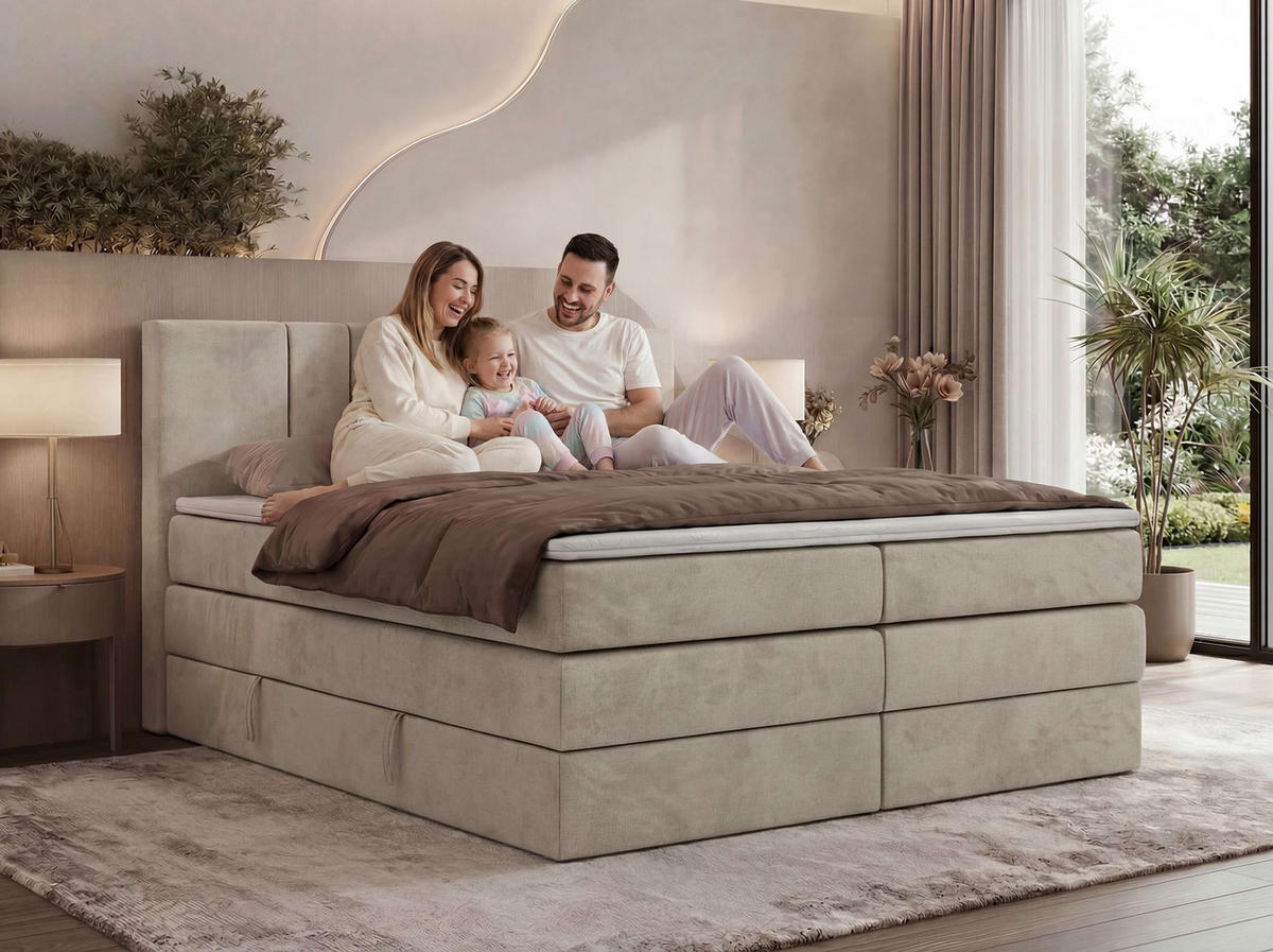 BOXSPRINGBETT INERO KING 180/200 - Dunkelgrau Stukture - Topper Visco - H3 - Dunkelgrau/Schwarz, Kunststoff/Textil (180/200cm) - MKS