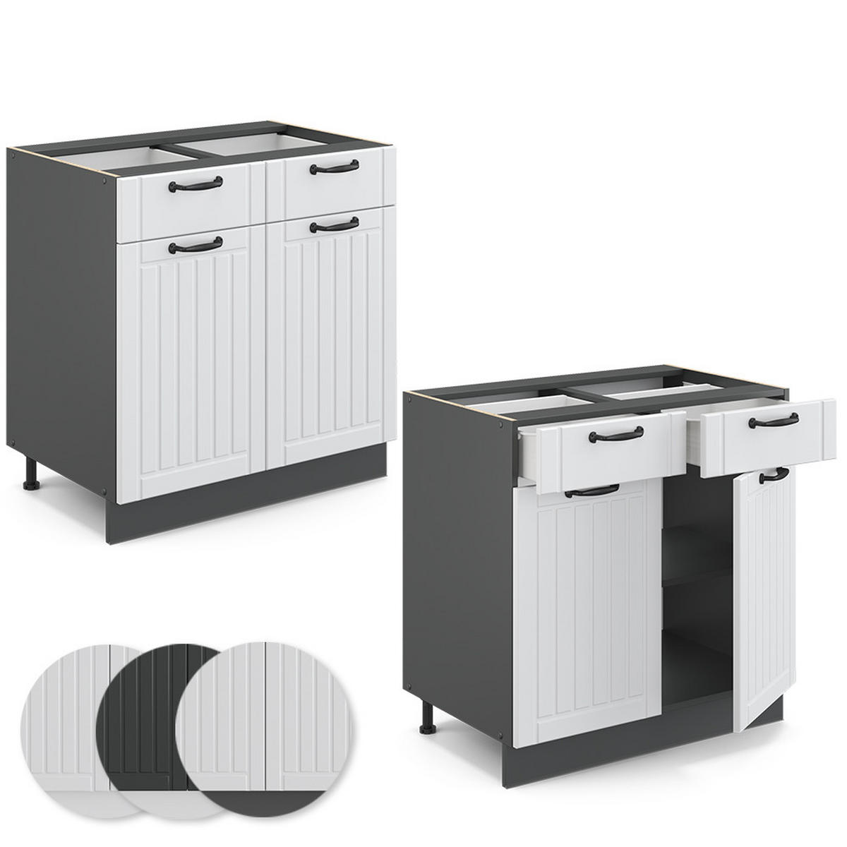KÜCHENUNTERSCHRANK Fame-Line Weiß Landhaus 80 cm, AP Eiche - Anthrazit/Creme, Holzwerkstoff (80/82/60cm) - Vicco