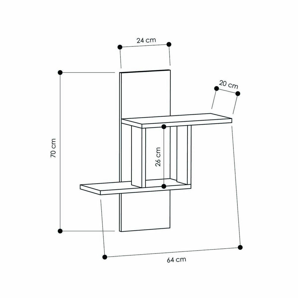 WANDREGAL mit 2 Ablagen 64/20/70 cm - Weiß, Holzwerkstoff (20/70/64cm) - Calicosy