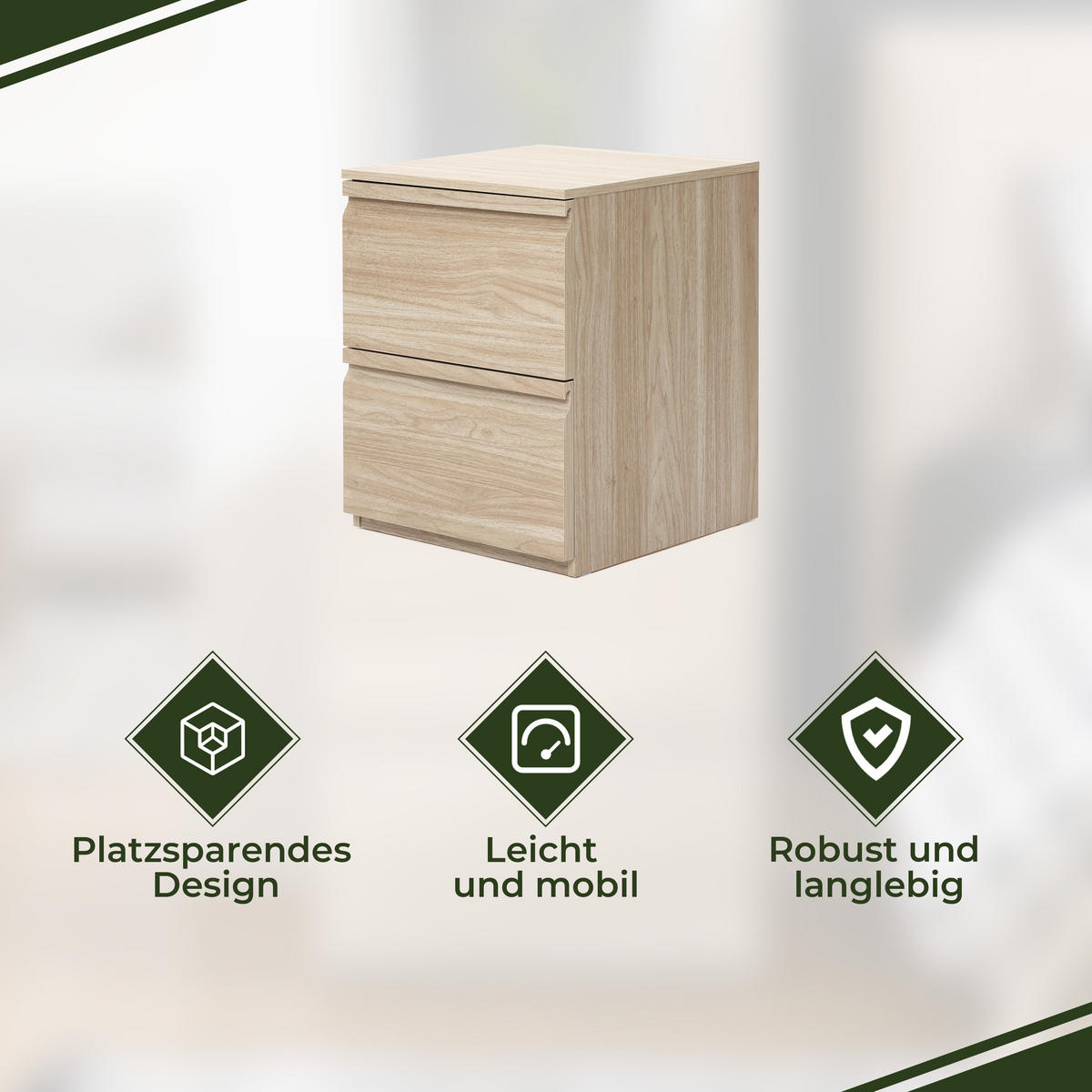 NACHTTISCH Holz mit 2 Schubladen, Holzoptik | B40 x T40 x H49 cm - Hellbraun, Holzwerkstoff (39.5/48.5/39.5cm) - Hometopia