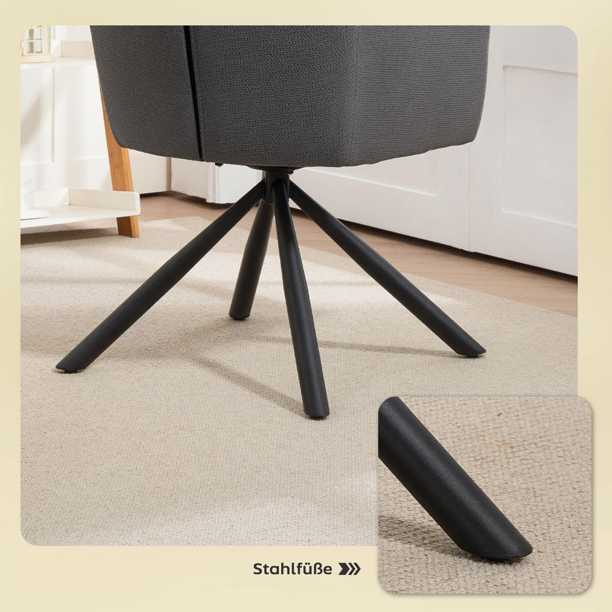ESSZIMMERSTUHL 360° Drehbar Küchenstuhl mit Leinenbezug, Ergonomisch Grau - Schwarz/Grau, Textil/Metall (63/93/57cm) - HOMCOM