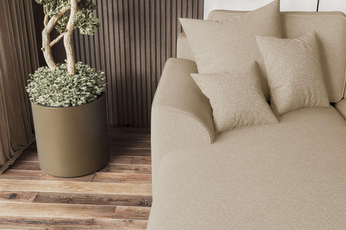 ECKSOFA GUSTO Strukturstoff Beige Links inkl. Schlaffunktion - Chromfarben/Beige, Kunststoff/Textil (194/295cm) - 99rooms