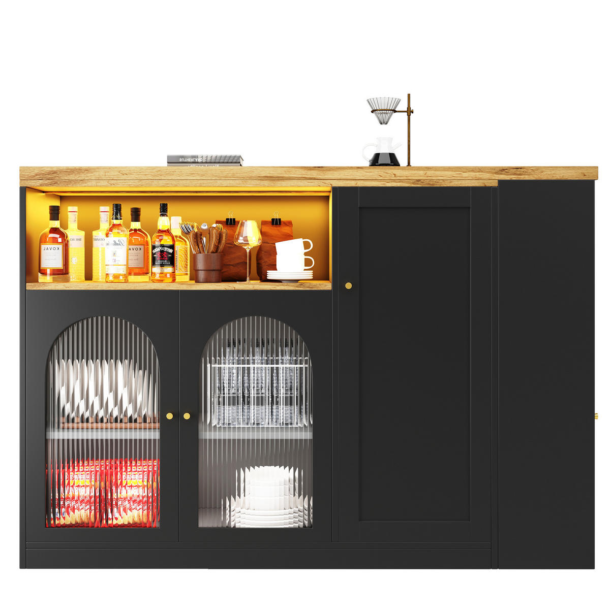ESSZIMMERSCHRANK aus MDF 197 x 39,6 x 100 cm in Schwarz mit 360° Drehplatte & LED - Schwarz, Holzwerkstoff (197/100/39.6cm) - Modfu