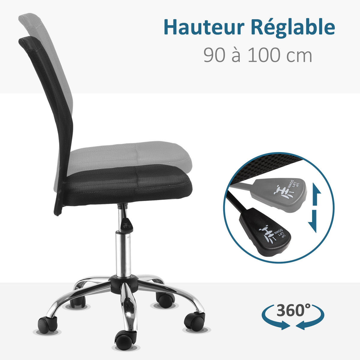 DREHSTUHL DE-11641 höhenverstellbar Chromgestell 360° Schwarz - Schwarz, Textil (58/100/43cm) - ComfortXL