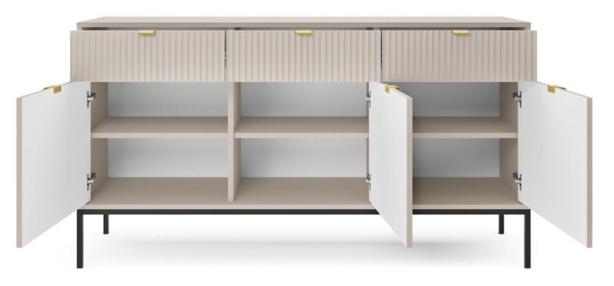 KOMMODE Kaschmir NEW KSZ154 Geriffelt Schwarz - Beige, Holzwerkstoff (154/83/39cm) - Sepro Meble