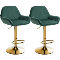 BARHOCKER 2er Set Prag Gold Samt dunkelgrün - Chromfarben/Dunkelgrün, Textil/Metall (51/109/52cm) - TPFLiving