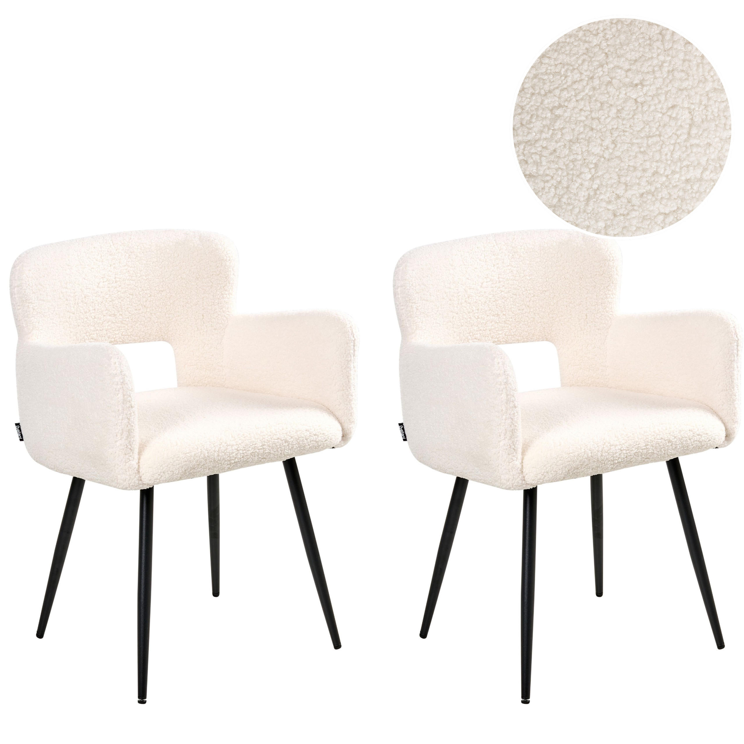 JÍDELNÍ ŽIDLE sada 2 ks Sametová látka Bílá Sanilac - krémová, kov/textil (54/76/50cm) - Beliani