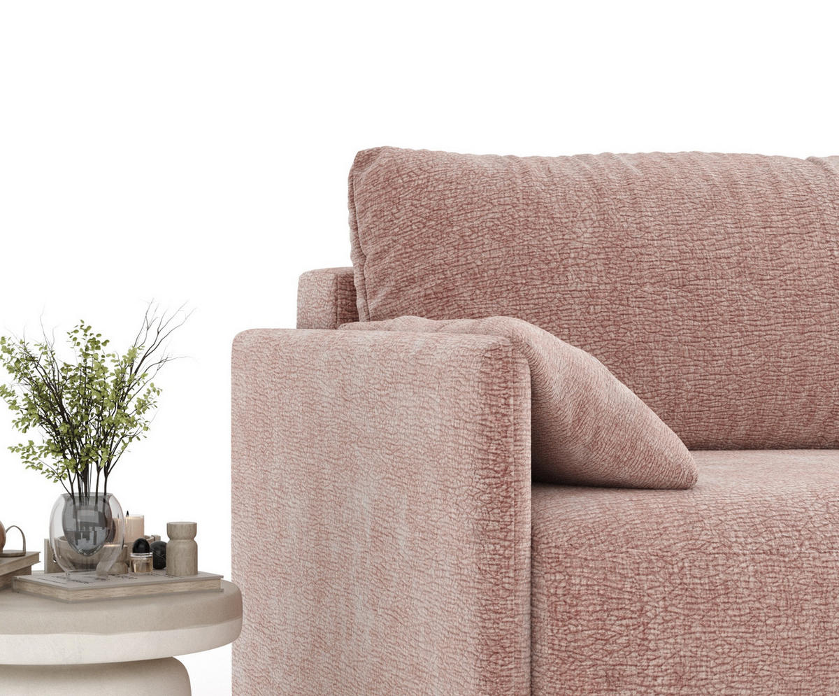 SCHLAFSOFA MIT ECKSOFA-FUNKTION Nappa Rosa Chenille - Schwarz/Rosa, Holz/Holzwerkstoff (215/100/112cm) - Maison de Reve