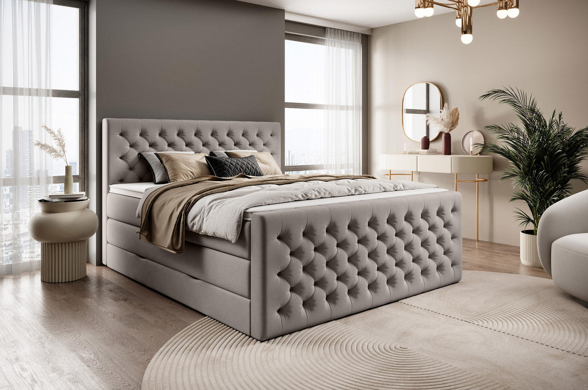 BOXSPRINGBETT Victoria Grau 160 /200 cm H2/H3 Samt - Grau, Textil (160/200cm) - wonello