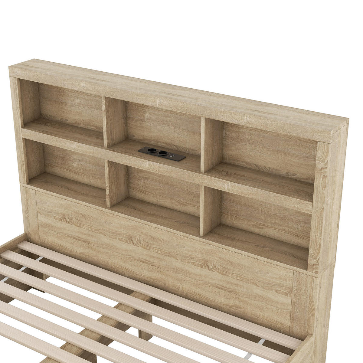 DOPPELBETT 160x200cm Natur Spanplatte 2 Schubladen Kopfteil Stauraum - Naturfarben, Holz (160/200cm) - FLIEKS