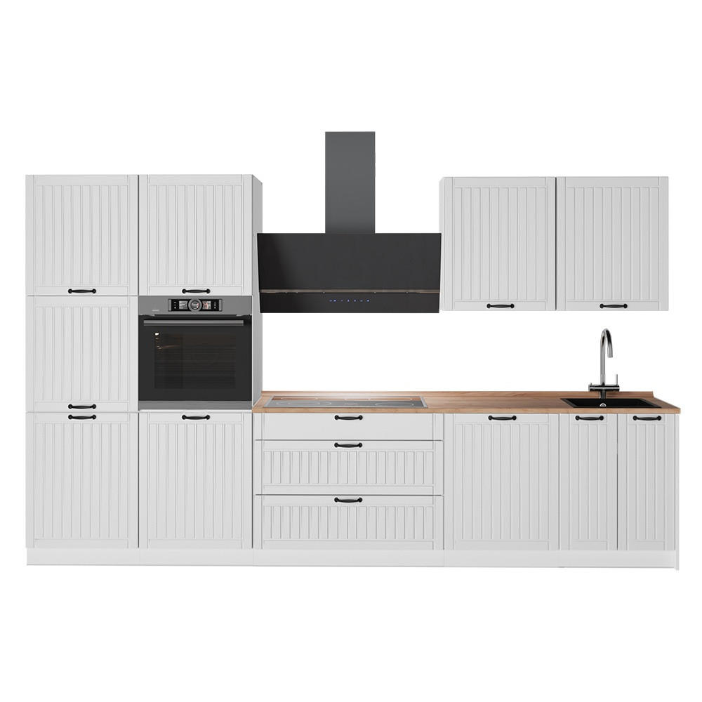 KÜCHENZEILE Fame-Line, Weiß Landhaus/Weiß, 340 cm, AP Eiche - Weiß, Holzwerkstoff (340/206.8/60cm) - Vicco