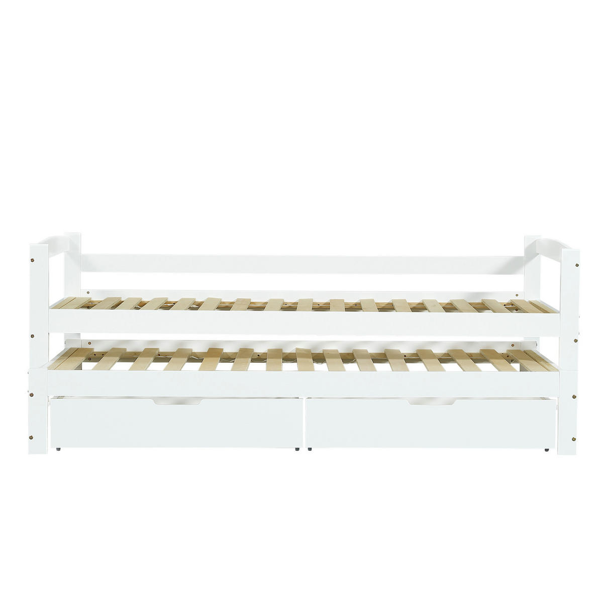 DNEVNI krevet od masivne borovine i MDF-a 90x200 cm bijela s izvlačnim ležajem, 2 ladice i ogradom - bijela, drvni materijal (90/200cm) - Modfu