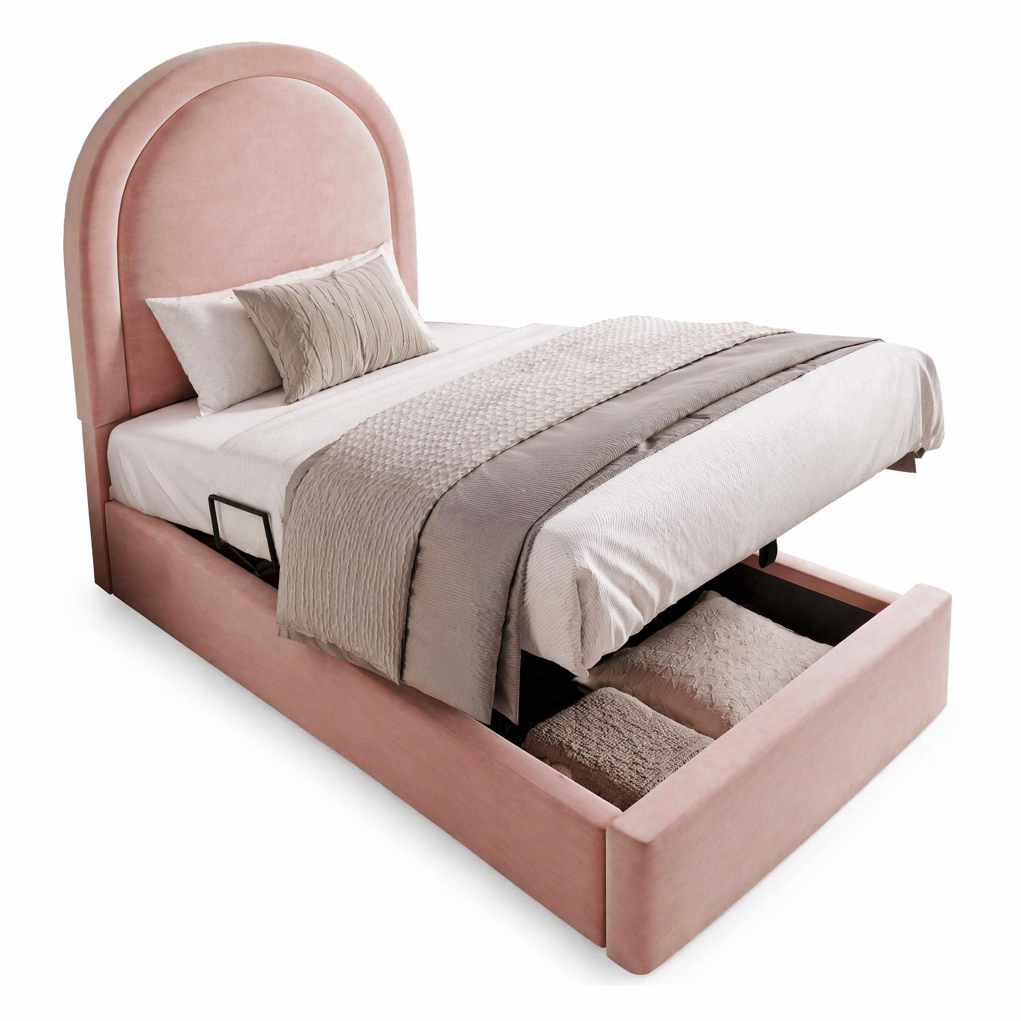 POLSTERBETT 90/190 mit Bettkasten und hydraulischem Lattenrost in Rosa - Rosa, Holzwerkstoff/Textil (90/190cm) - EVRYAE