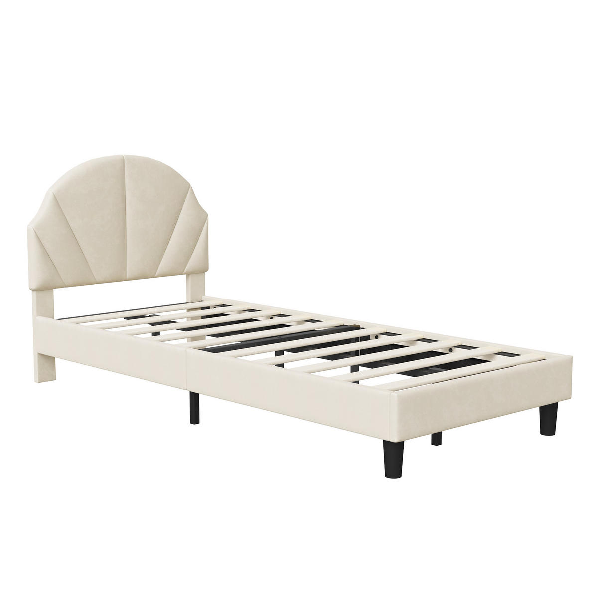 POLSTERBETT 90x200 cm Kinderbett, Einzelbett mit gepolstertem Muschel-Kopfteil, höhenverstellbar, Lattenrost, Beige - Beige, Metall (90/190cm) - EuroLiving