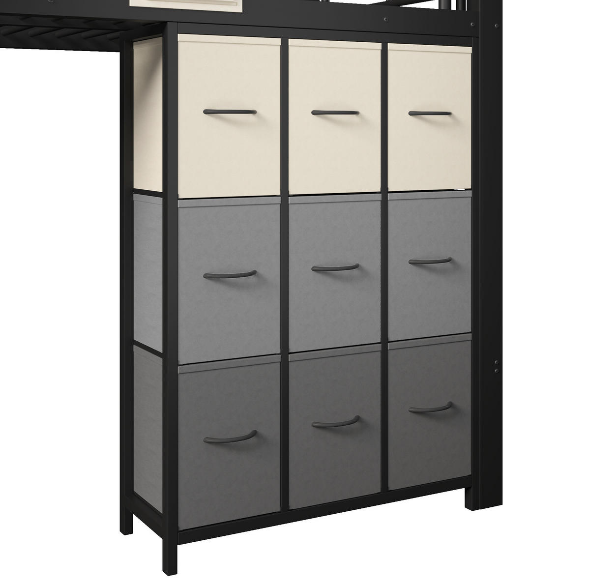 HOCHBETT 90/200 cm Schwarz aus Metall mit Schubladen und Kleiderstange - Schwarz, Metall (90/200cm) - MIVRAY