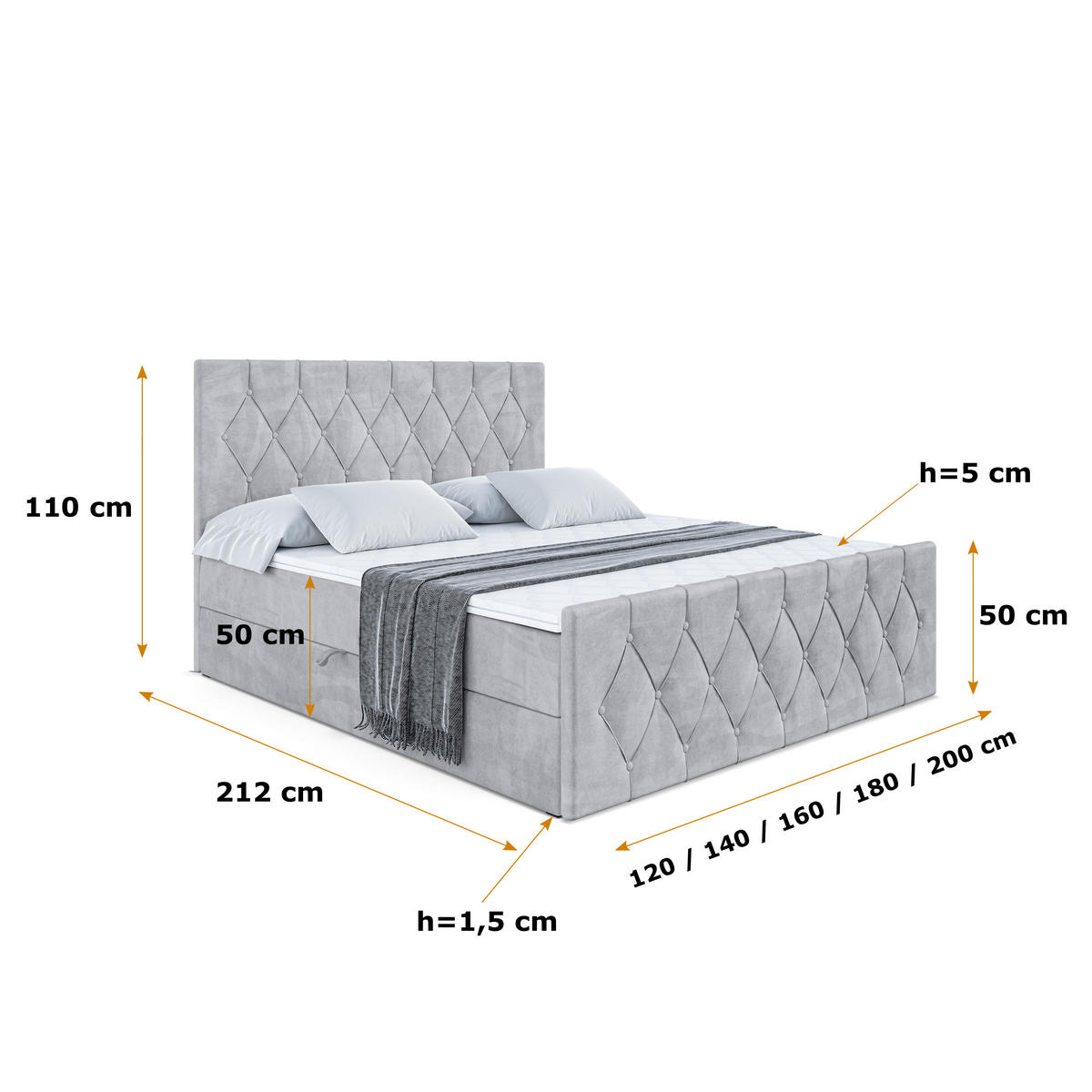 BOXBETT VELANTO-Z - 180 x 200 - H4 - Hellgrau - Grau, Holzwerkstoff (180/200cm) - ALTDECOR