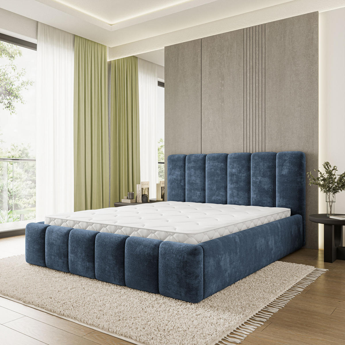 POLSTERBETT ATTORA LM 180x200 cm mit Bettkästen - Blau - Blau, Holz (180/200cm) - MASSENO