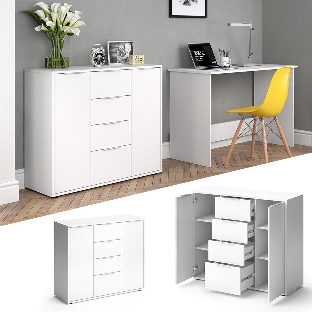 KOMMODE Leon Weiß 100 x 84 cm - Weiß, Holzwerkstoff (35/84/100cm) - Vicco