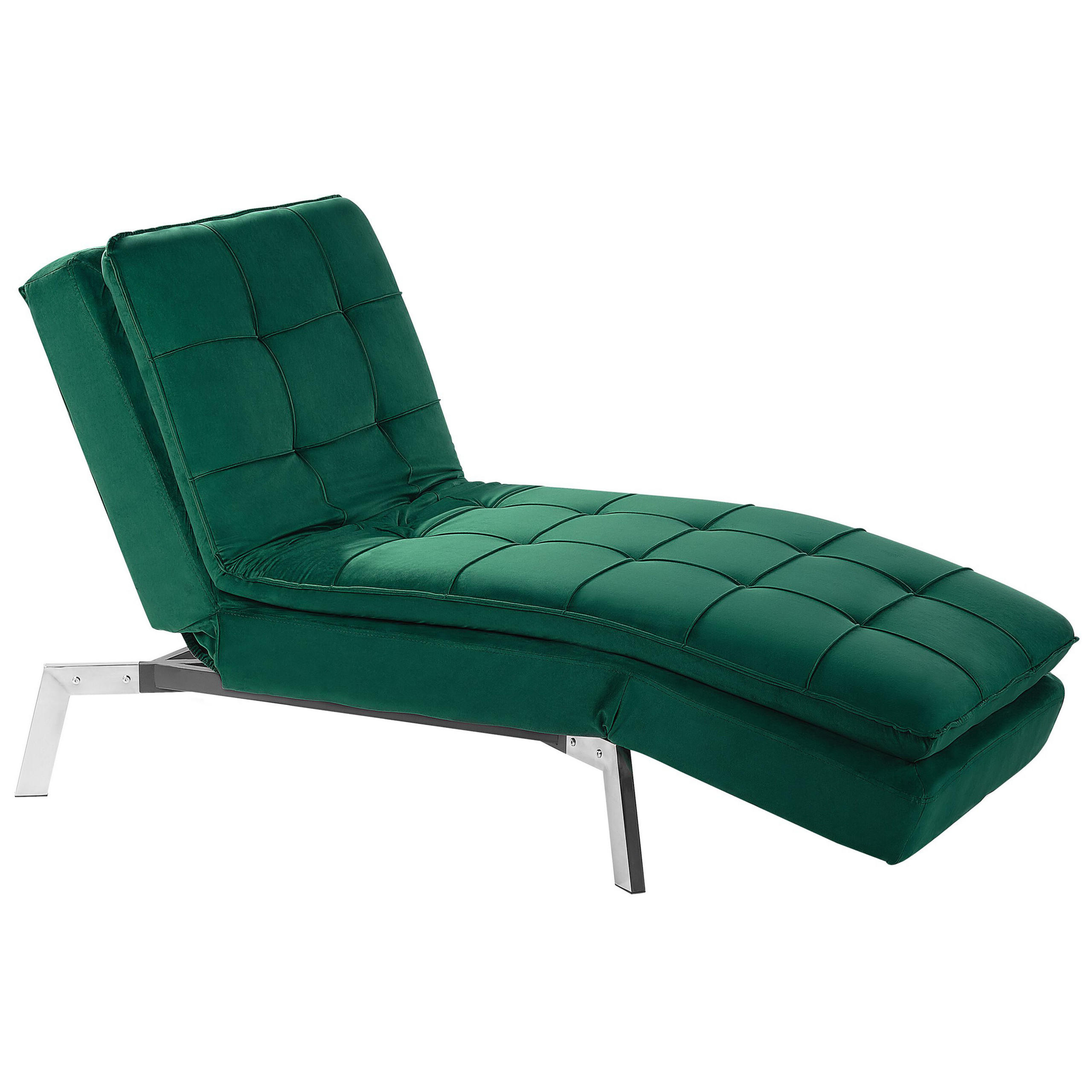 RELAXLIEGE Samtstoff smaragdgrün verstellbar Loiret - Silberfarben/Grün, Textil (179/93/76cm) - Beliani