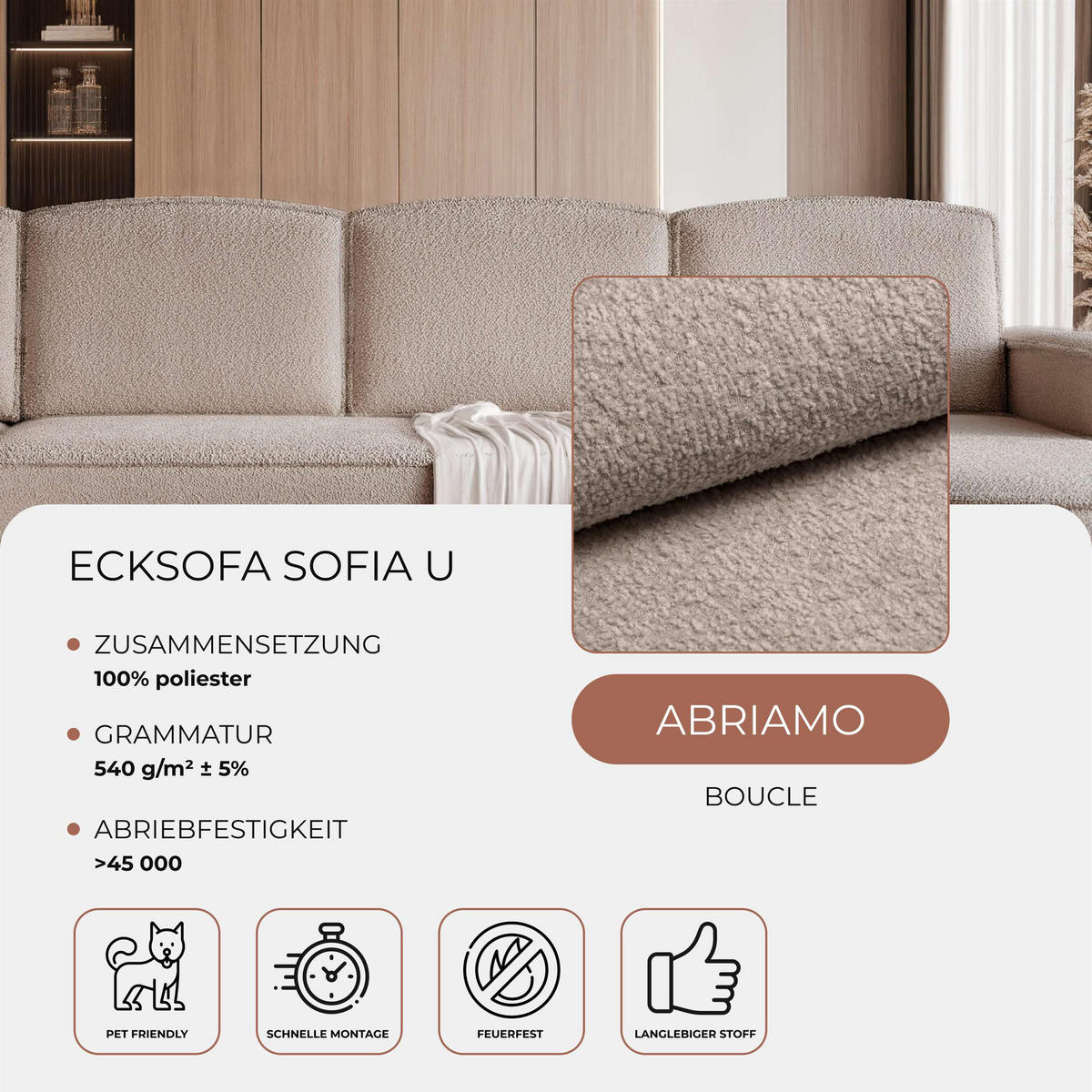 WOHNLANDSCHAFT U-Form mit Schlaffunktion, Beige - Sandfarben, Textil (316/88/157cm) - Idohome