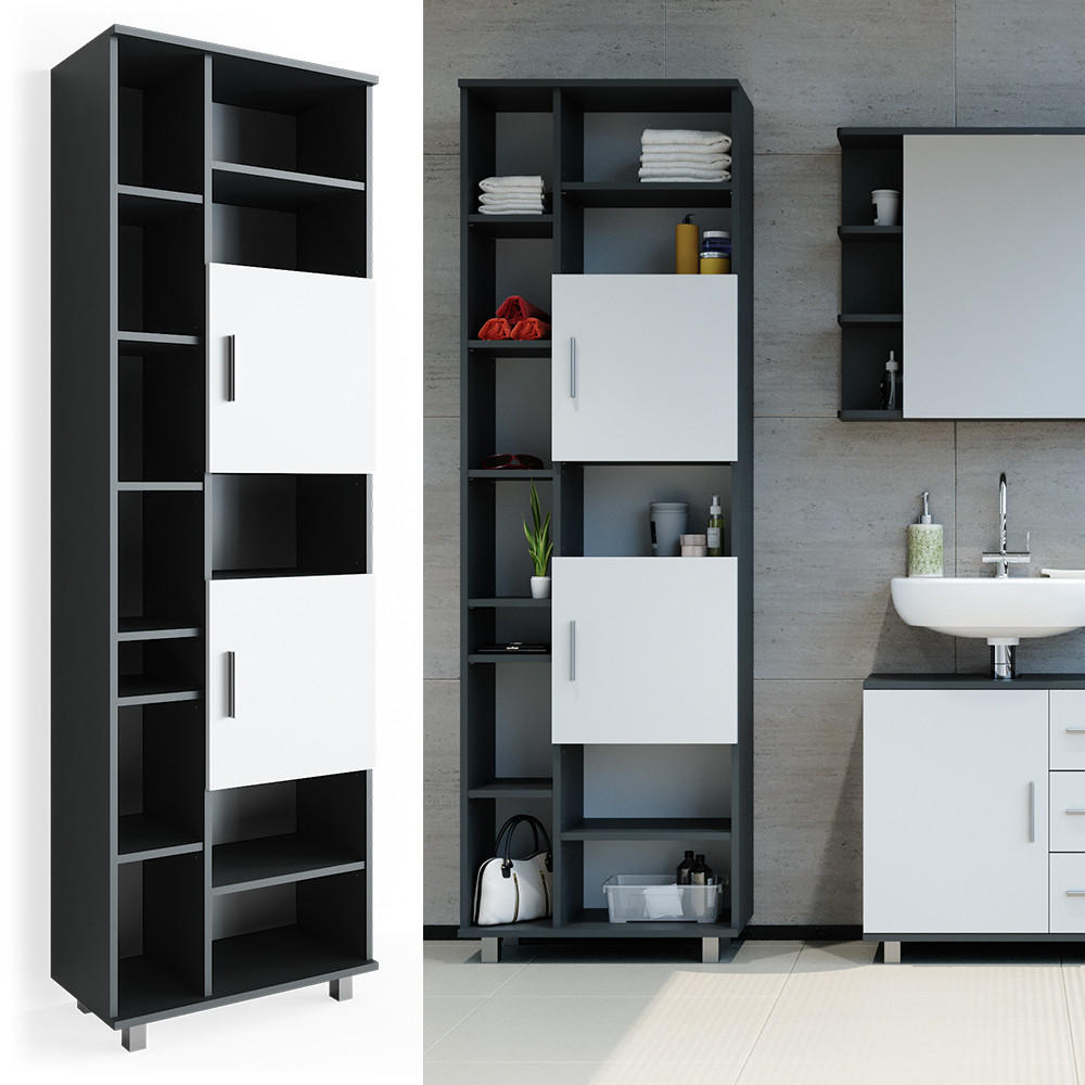 BADSCHRANK Ilias Anthrazit/Weiß 60 x 190 cm - Anthrazit/Weiß, Holzwerkstoff (60/190/30cm) - Vicco