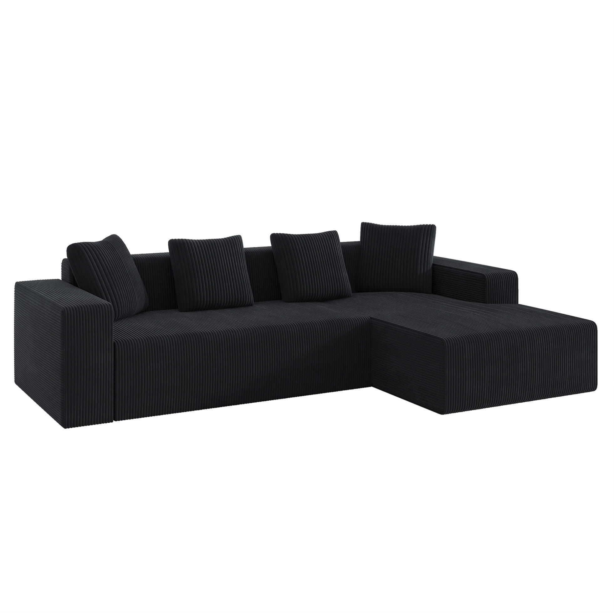 ECKSOFA aus Corduroy 261x146x65 cm in Schwarz mit modularer L-Form - Schwarz, Textil (146/261cm) - Modfu