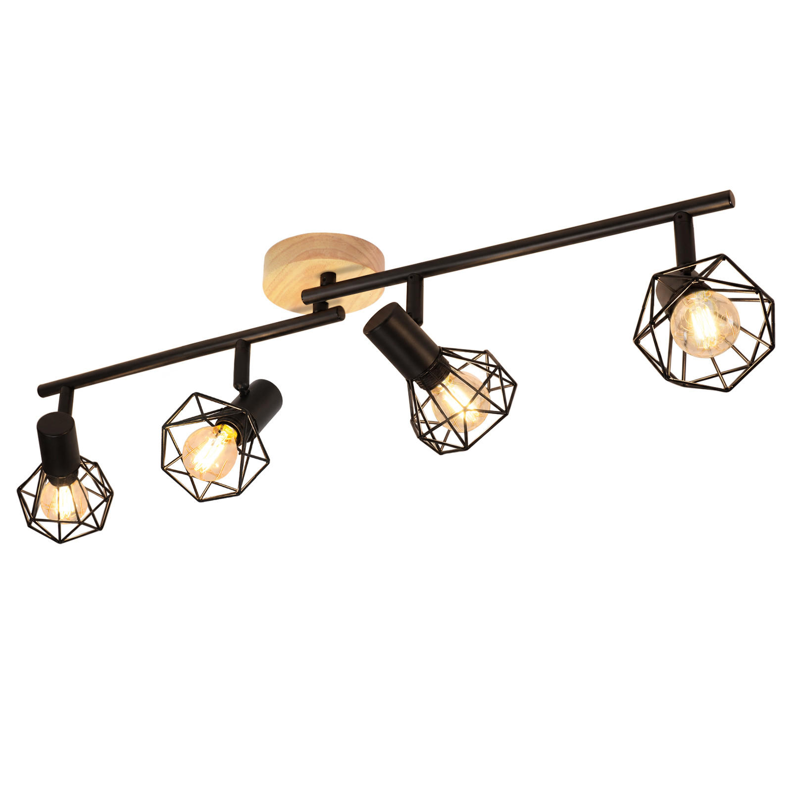 DECKENSTRAHLER Evvin 70/9.2/15.5 cm - Schwarz/Braun, Holz/Metall (70/9.2/15.5cm) - ZMH