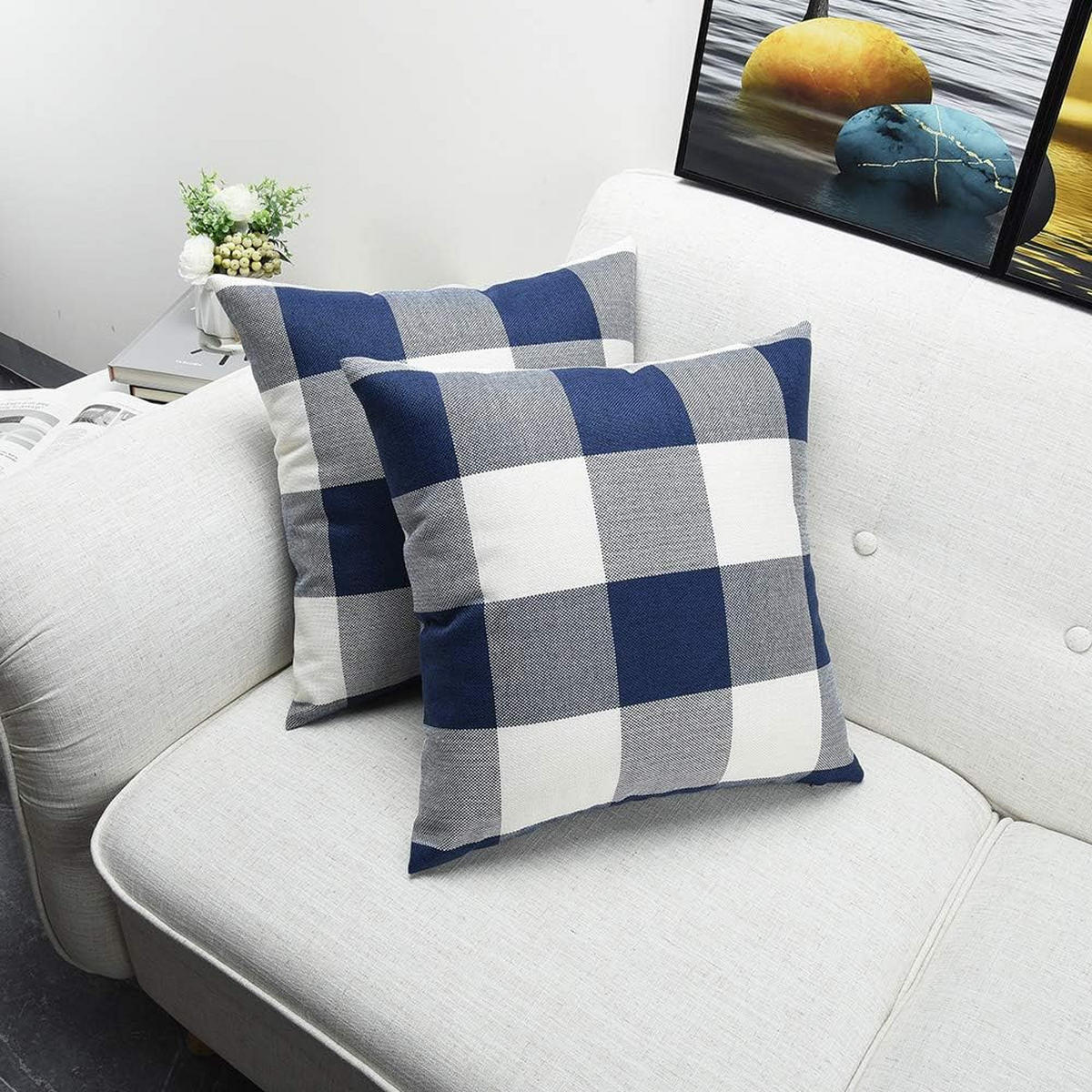 KISSENBEZÜGE mit Karomuster – 45 x 45 cm – Blau (4er-Set) - Blau, Textil (45/45cm)