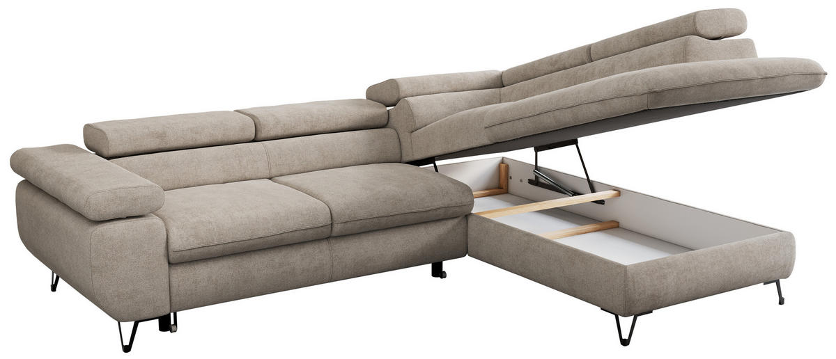 ECKSOFA PEDRO L Beige Struktur - Rechts Seite - Beige/Schwarz, Textil/Metall (273/208cm) - MKS