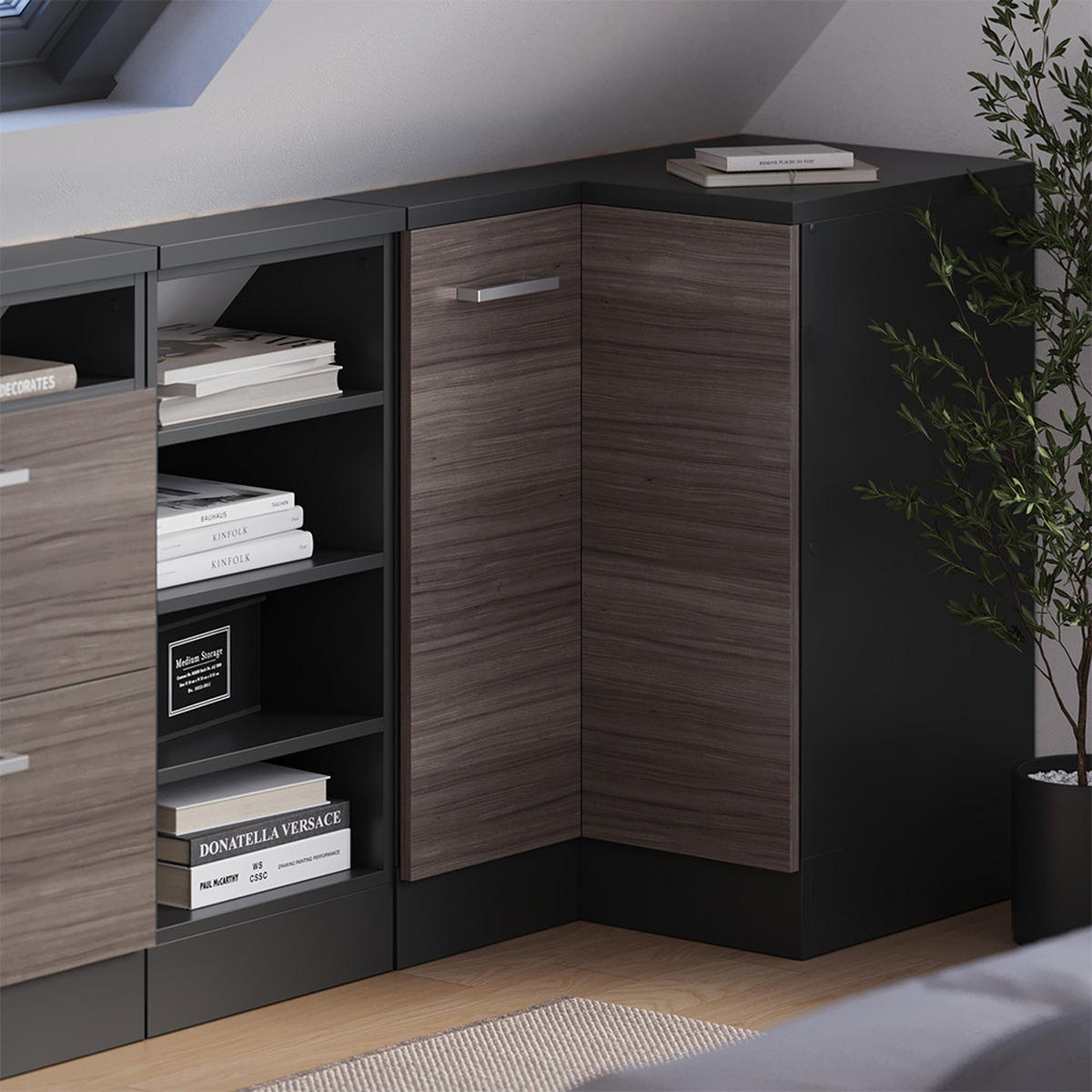 DACHSCHRÄGENSCHRANK ECKSCHRANK Rion Edelgrau/Anthrazit 75.6 x 81.6 cm mit 1 Tür - Anthrazit/Grau, Holzwerkstoff (75.6/81.6/75.6cm) - Vicco