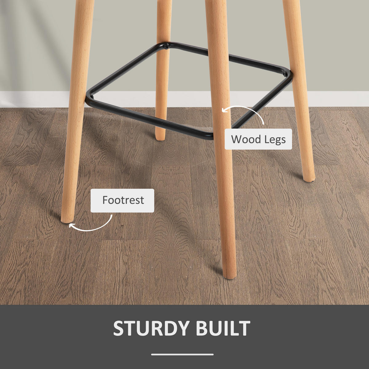 BARHOCKER, Buchenholzbeine, Metall, Grau - Grau, Holz (48/100/55cm) - HOMCOM