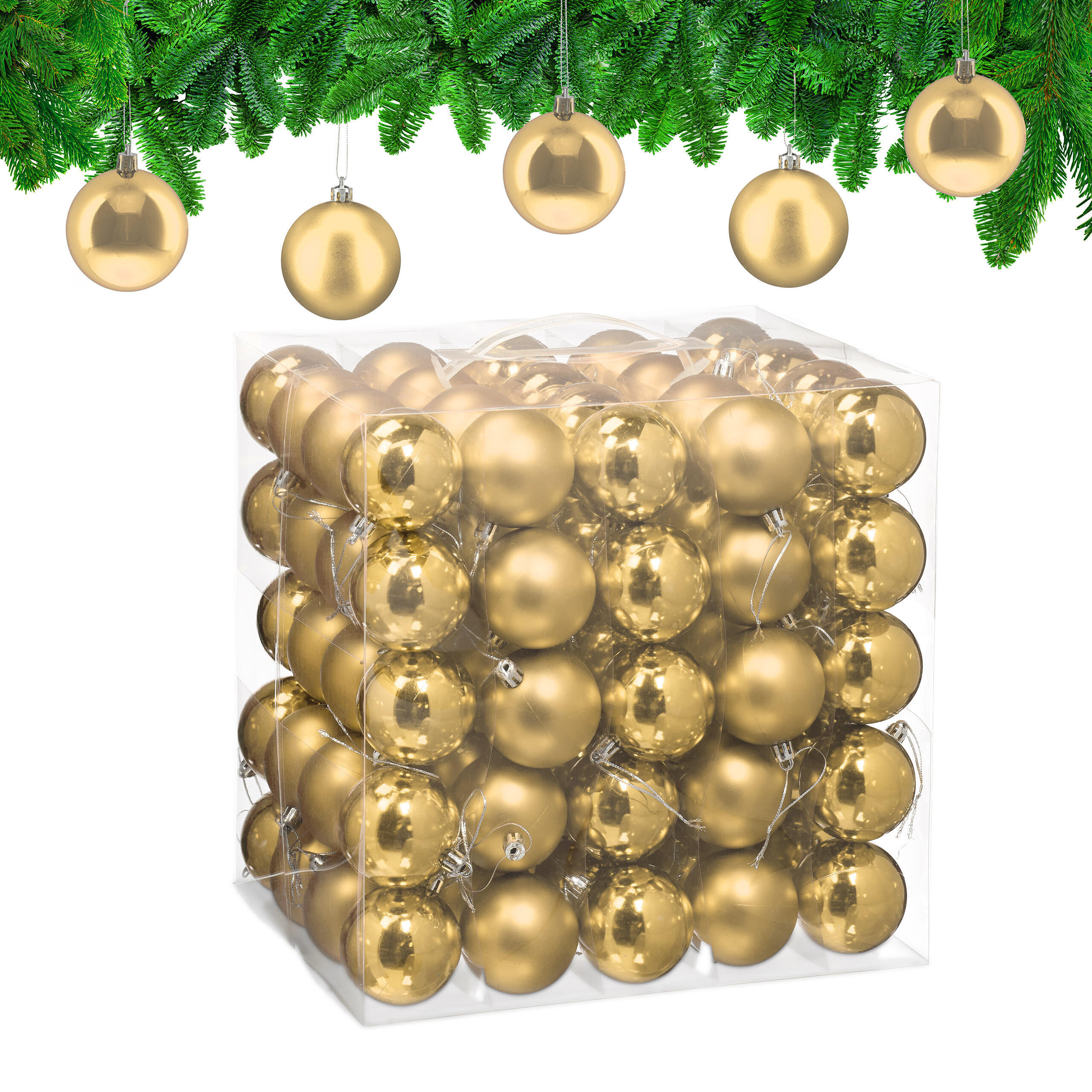 100XWEIHNACHTSKUGELN - Goldfarben, Kunststoff (6/7/6cm) - Relaxdays