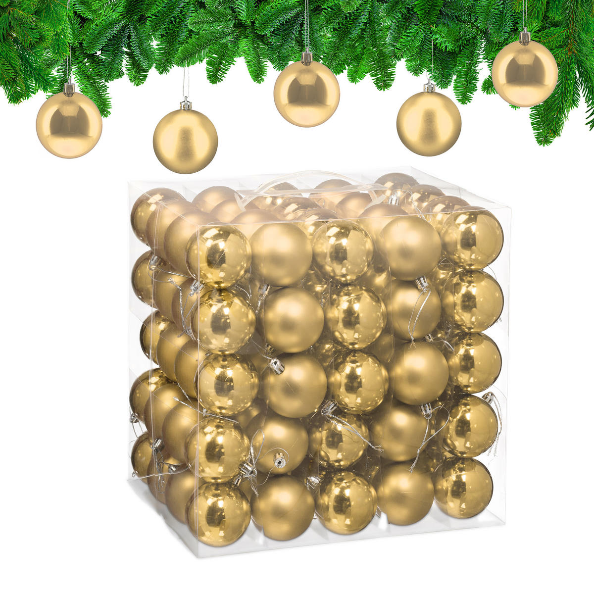 100XWEIHNACHTSKUGELN - Goldfarben, Kunststoff (6/7/6cm) - Relaxdays