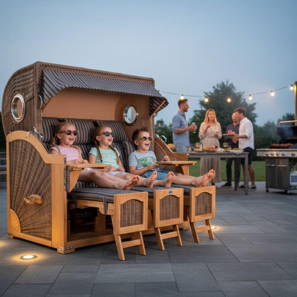 STRANDKORB XXL Düne Grande Teak PE Grey - Braun/Grau, Metall (170/170/95cm) - Mr. Deko