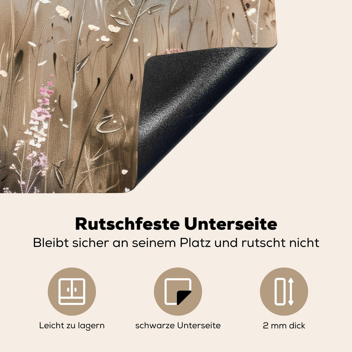 HERDABDECKPLATTE Blumen - Beige - Trockenblumen 85x52 cm - Beige, Kunststoff (85/52/0.2cm) - MuchoWow