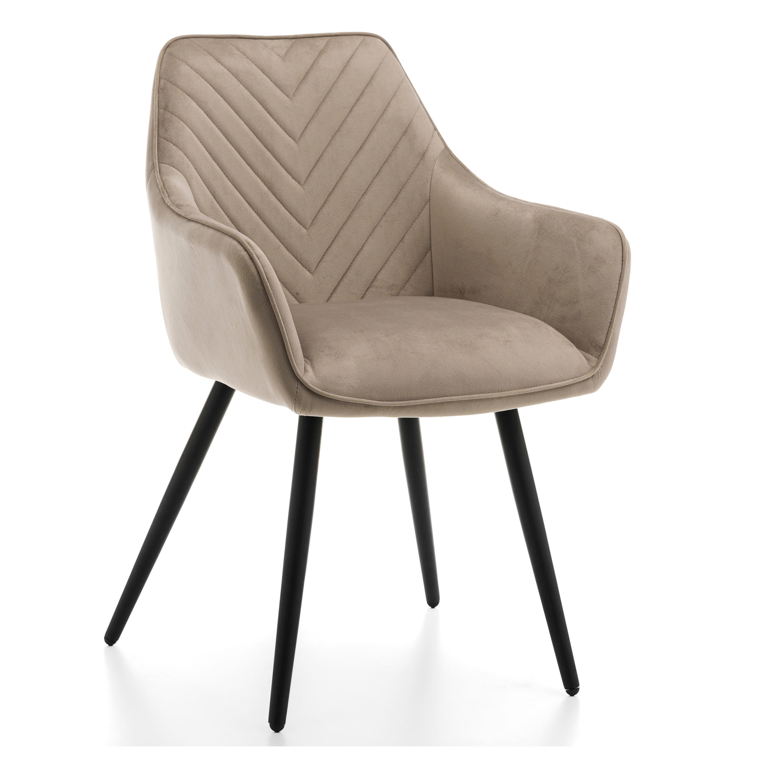 STUHL VASTO gepolstert mit Steppung - dunkelbeige - Samt Velours - Beige/Schwarz, Textil/Metall (58/87/60cm) - NEW HOME