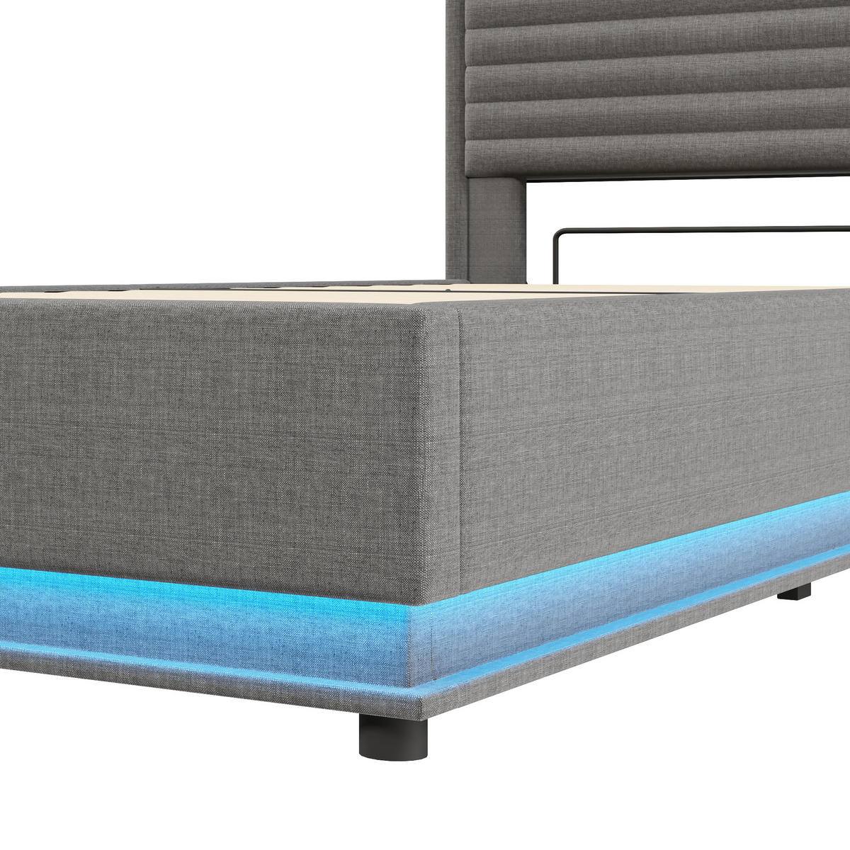 POLSTERBETT 90/200 cm in Grau mit Bettkasten, LED, USB und Type-C Leinen Design - Grau, Holzwerkstoff/Textil (70/140cm) - STILVORA