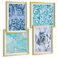 BILDER SET 4er Set - 50x50 cm & 40x60 cm Goldrahmen - Winterwald-Blaublume - Goldfarben, Kunststoff (50/50cm) - TULUP