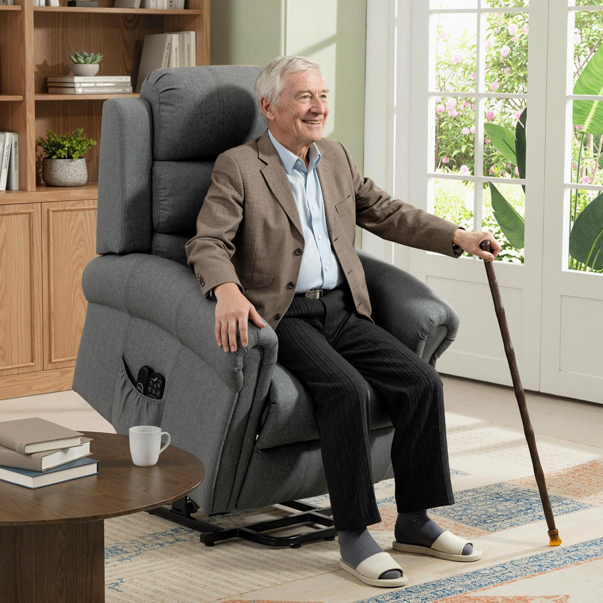 SESSEL mit Aufstehhilfe Neigebarer Massagesessel, Elektrischer Relaxsessel, Grau - Schwarz/Grau, Textil/Metall (87/108/87.5cm) - HOMCOM