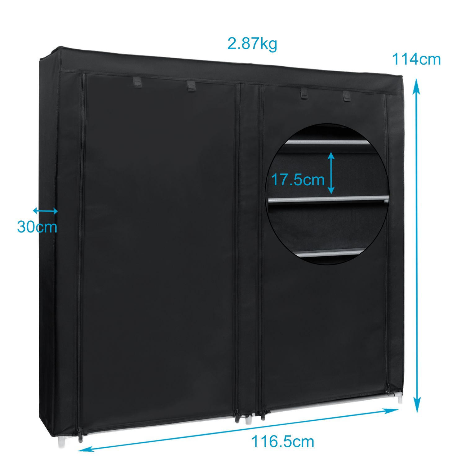 Thumbnail - Intirilife Stoffschrank, Schwarz, Textil, 30x115x116 cm, Schlafzimmer, Kleiderschränke, Stoffschrank
