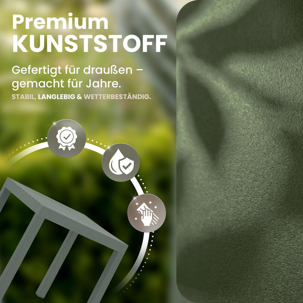 GARTENTISCH eckig 73/73/75 cm Kunststoff Oliv - Olivgrün, Kunststoff (73/73/75cm) - CLP