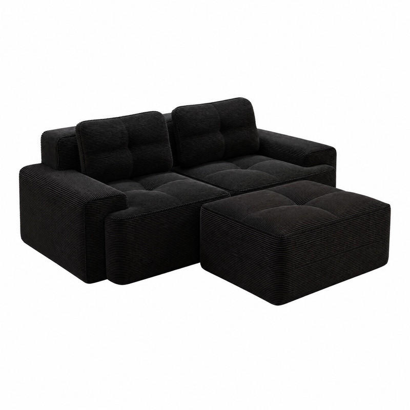 SOFA modular mit Tiefsitz Corduroy Black - Schwarz, Kunststoff (177/204cm) - Meubliv