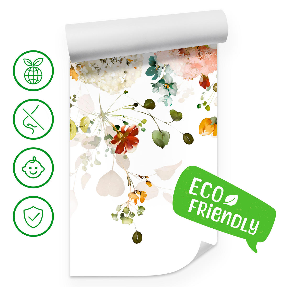 FOTOTAPETE für Schlafzimmer Bunte Zarte Blumen Blätter Pastell 150x105 - Ecru/Beige, Papier (150/105cm) - Muralo