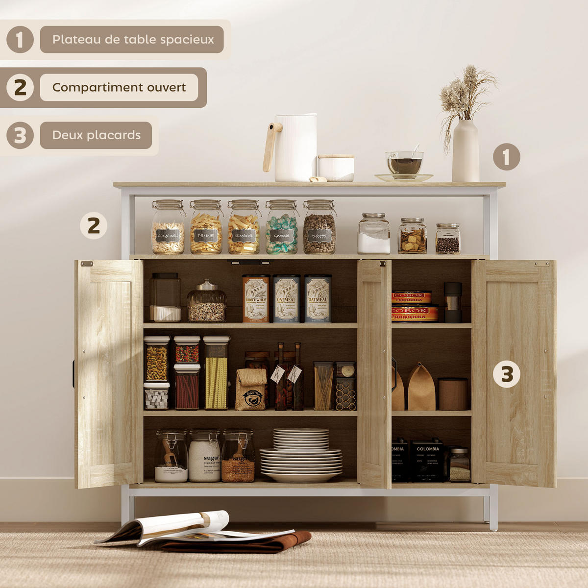SIDEBOARD DE-11207 3 Türen Naturholz - Naturfarben, Holzwerkstoff (100/88/35cm) - ComfortXL