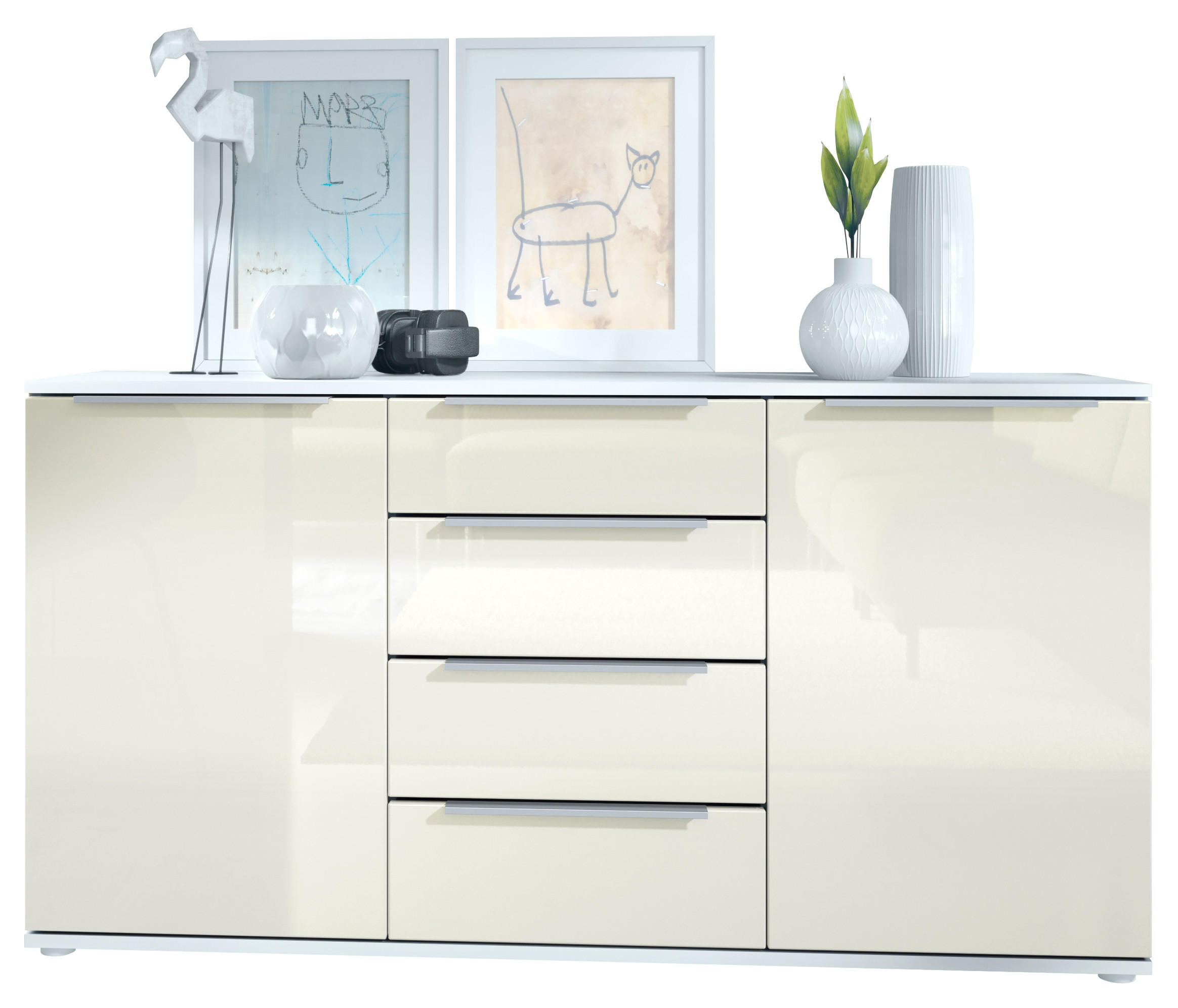 SIDEBOARD Porto Creme Hochglanz - Creme, Holzwerkstoff (139/72.5/35cm) - Vladon