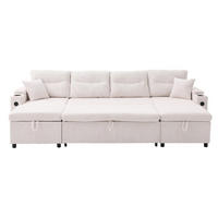 ECKSOFA 4-Sitzer Cord mit Stauraum und USB-Anschluss Schlaffunktion 272/136/86 cm Beige - Beige, Textil (136/86/272cm) - Redom