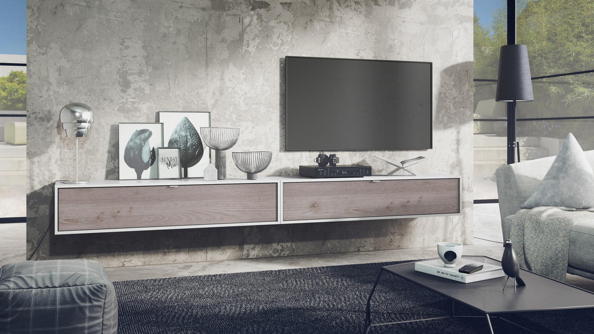 LOWBOARD Lana Fronten in Eiche Nordic - Silbereichenfarben, Holzwerkstoff (140/29/37cm) - Vladon