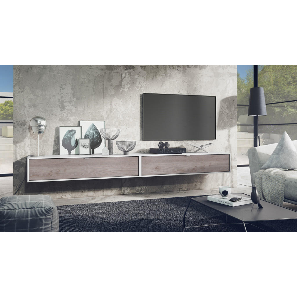 Thumbnail - Vladon Lowboard, Silbereichen, Holzwerkstoff, 140x29x37 cm, Wohnzimmer, Wohnwände, Lowboards, Lowboards stehend